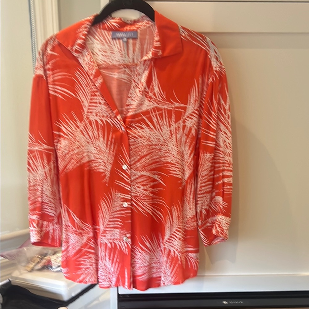 “Paradised” brand Orange and Pink 3/4 Sleeve Button Down Shirt